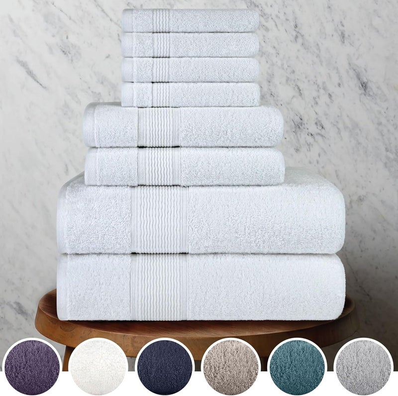 DecorRack 8-Piece Bath Towel Set, 4 Washcloths, 2 Bath Towels, and 2 Hand Towels, Premium Cotton, Highly Absorbent, Super Soft, Quick Dry, White (Set of 8) - Image 2