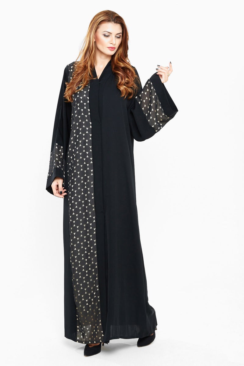 NUKHBAA A casual abaya with laser cut print Abaya-AJ433A - Image 1