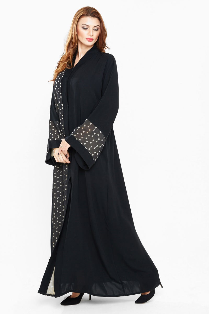 NUKHBAA A casual abaya with laser cut print Abaya-AJ433A - Image 3