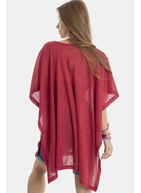 Jamila Women Plain Scoop Neck Loose Blouse SHIRT, red, One Size