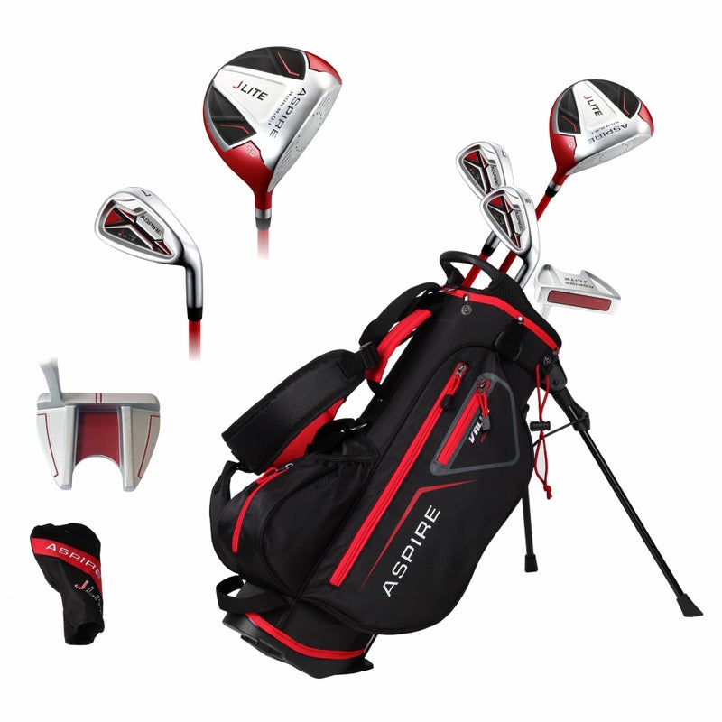 Aspire JLite Complete Junior Golf Club Set Kids Golf Clubs for Ages 35 Boys Girls Right Handed Youth Golfing Clubs with Driver Hybrid Irons Putter Stand Bag 2 Headcovers Red