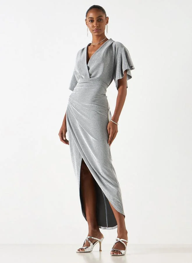 2Xtremz 2Xtremz Textured Dress with V-neck and Flutter Sleeves