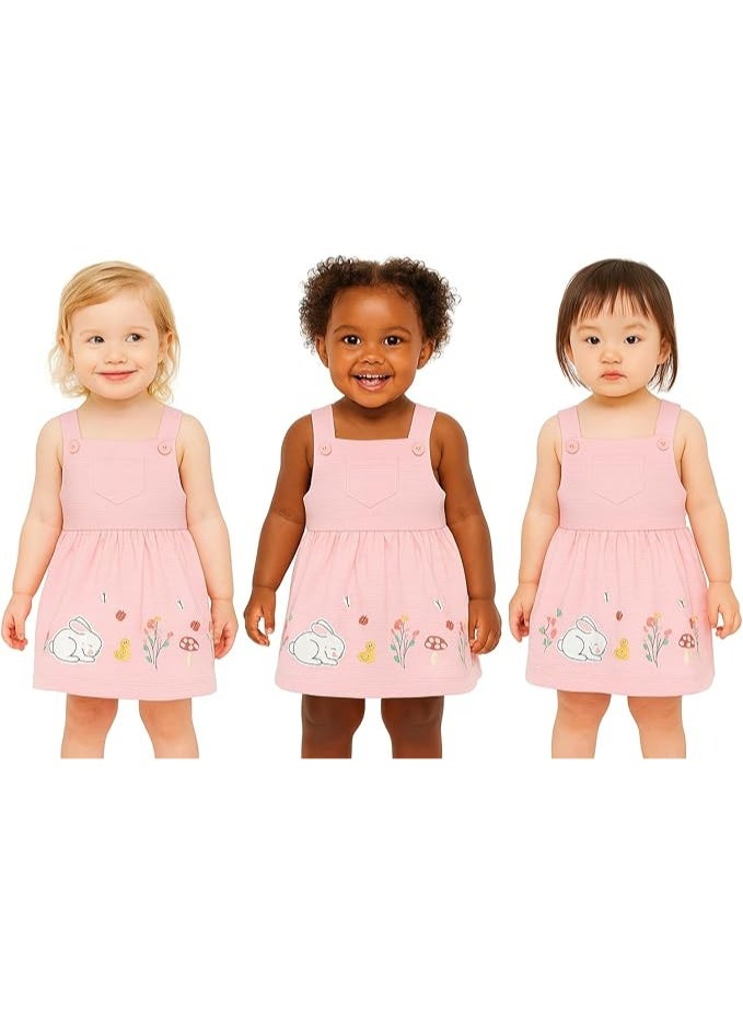 Smarties AE Toddler Girl Pink Overall Dress | Fits 18-24 Months |  Soft Textured Cotton Pinafore with Bunny Embroidery | Sleeveless Jumper, Easy Back Buttons  | UAE Summer Outfit - Image 2