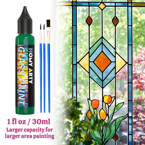 HOMY ARTY Glass Paint 20 Colors (1 fl oz Each) with 3 Brushes, Permanent No-Bake Acrylic Enamel Paint, Waterproof Stained Glass Paints, for Glass Painting, Ceramics, Light Bulbs and Windows - Image 3