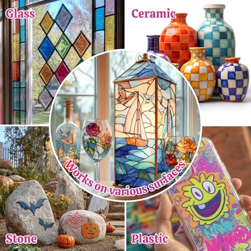 HOMY ARTY Glass Paint 20 Colors (1 fl oz Each) with 3 Brushes, Permanent No-Bake Acrylic Enamel Paint, Waterproof Stained Glass Paints, for Glass Painting, Ceramics, Light Bulbs and Windows - Image 5