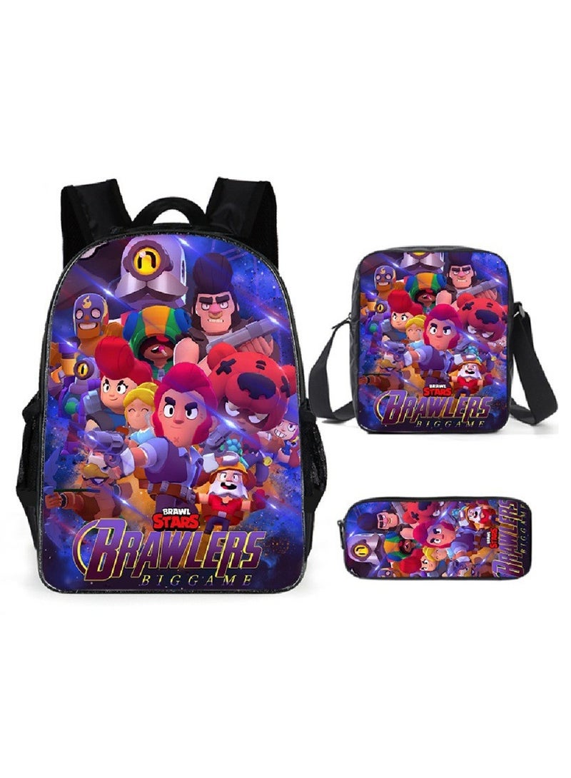Brawl Stars Student Cartoon Anime Backpack Three-Piece Set 29*16*42cm