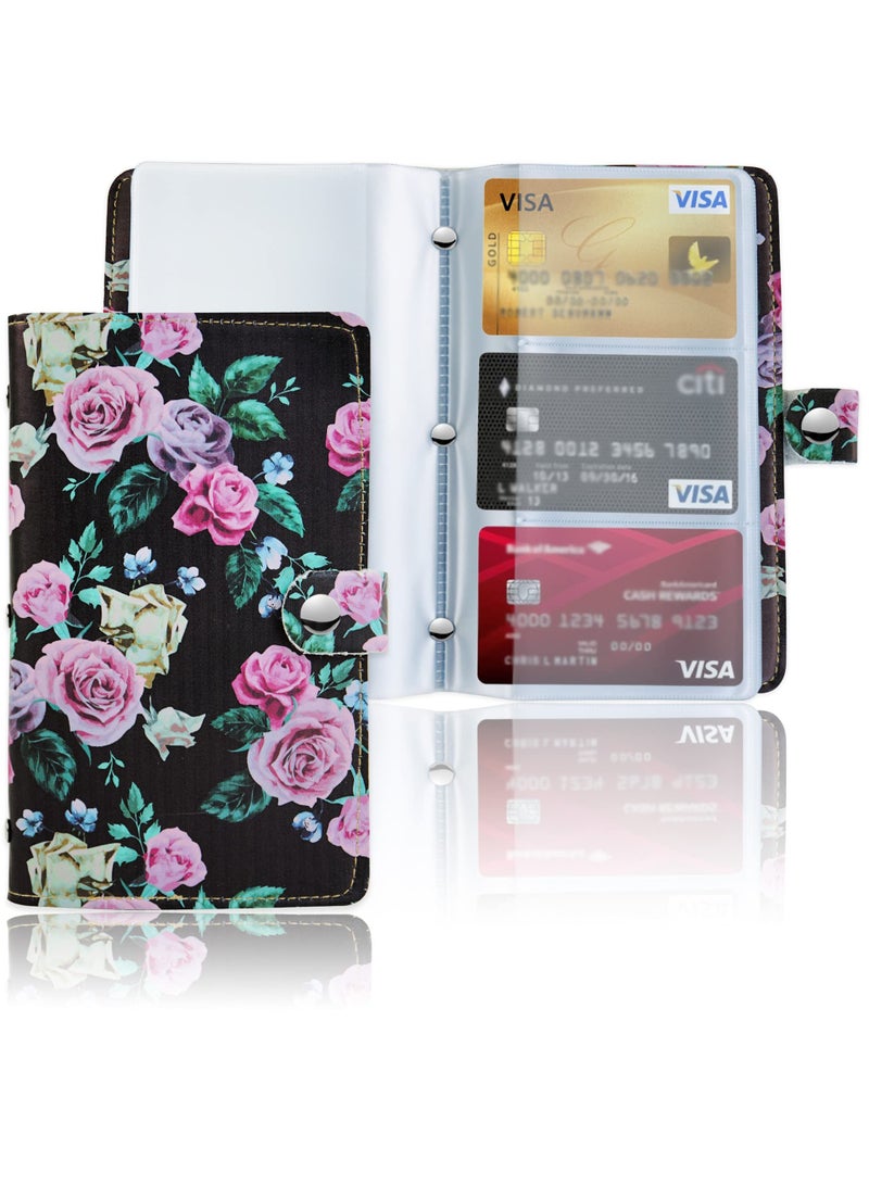 RFID Blocking Credit Card Holder and Business Card Organizer with 96 Slots, Protect Your Cards from Loss and Damage (Black Rose) - Image 1