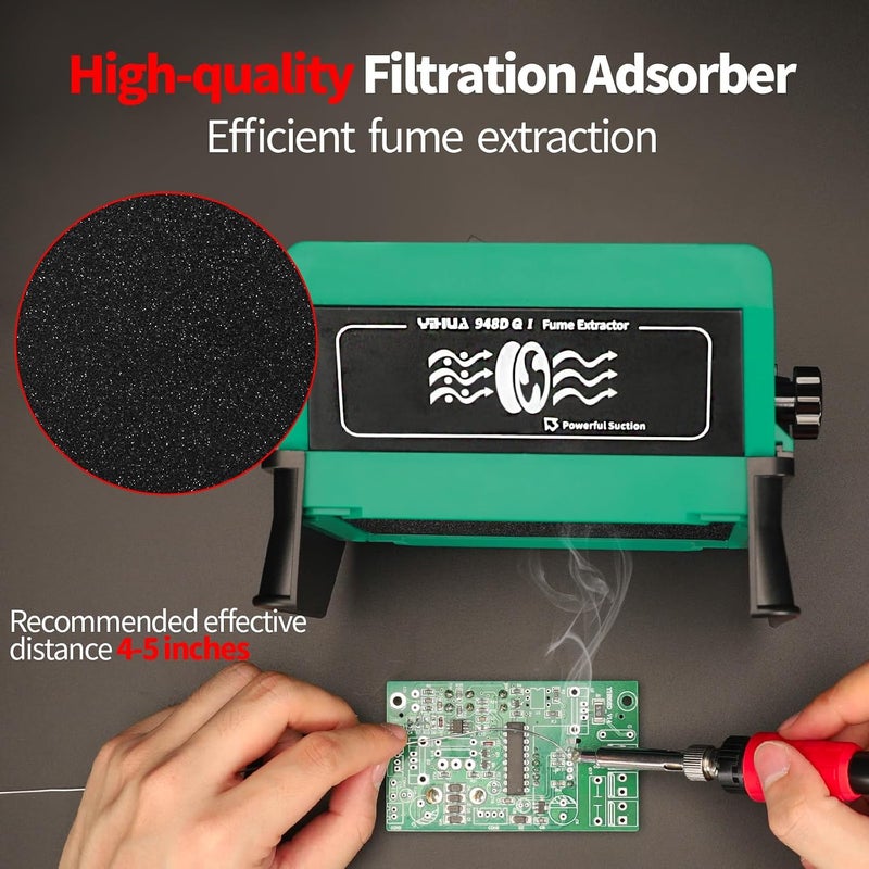 YIHUA 948DQ-I Solder Fume Extractor Fan with 8 Extra Filters and Tiltable Stand - Image 2