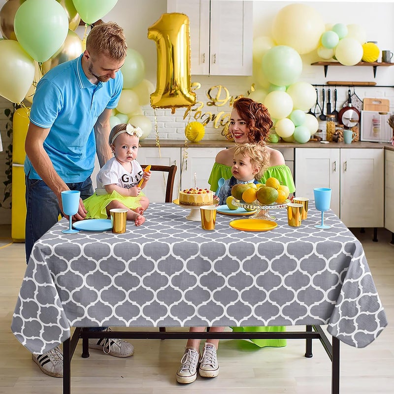 Nasitos 2 Pack Plastic Vinyl Tablecloth with Flannel Backed 60x120 Inch Moroccan Grey - Image 3
