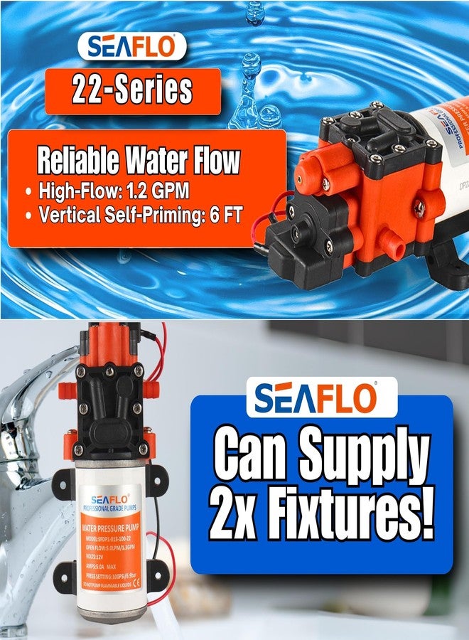 سيفلو مضخة مياه SEAFLO سلسلة 22 - 12 فولت، 1.3 جالون في الدقيقة، 100 رطل لكل بوصة مربعة - مضخة غشاء ضغط المياه عند الطلب للتطبيقات البحرية، والمركبات الترفيهية، والزراعة، والتطبيقات خارج الشبكة - Image 3