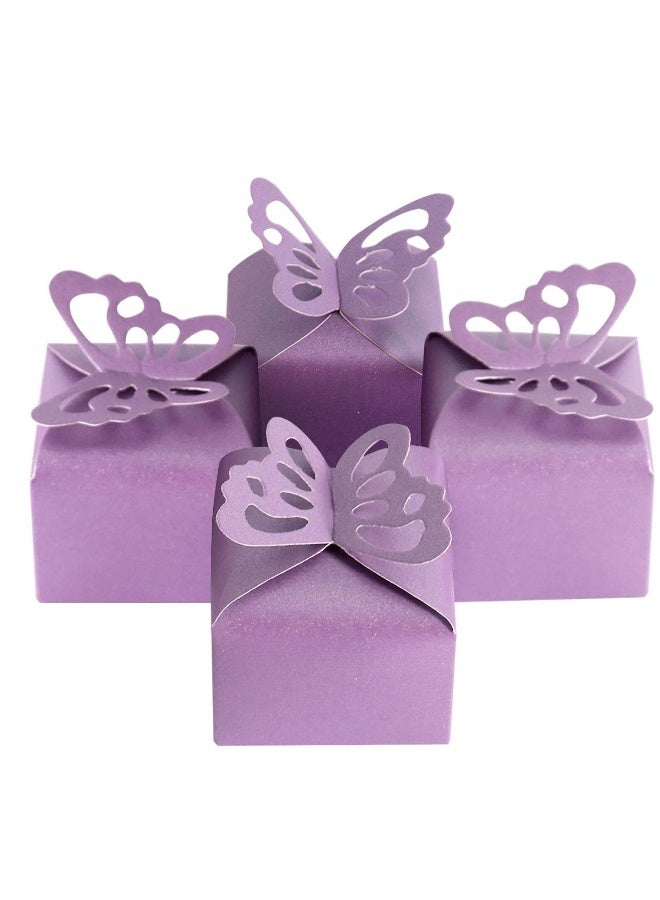 50pcs Purple Butterfly Favor Boxes Girl Baby Shower Butterfly Candy Box Decoration Party Birthday Wedding Small Gift Boxes (Purple) - Image 1