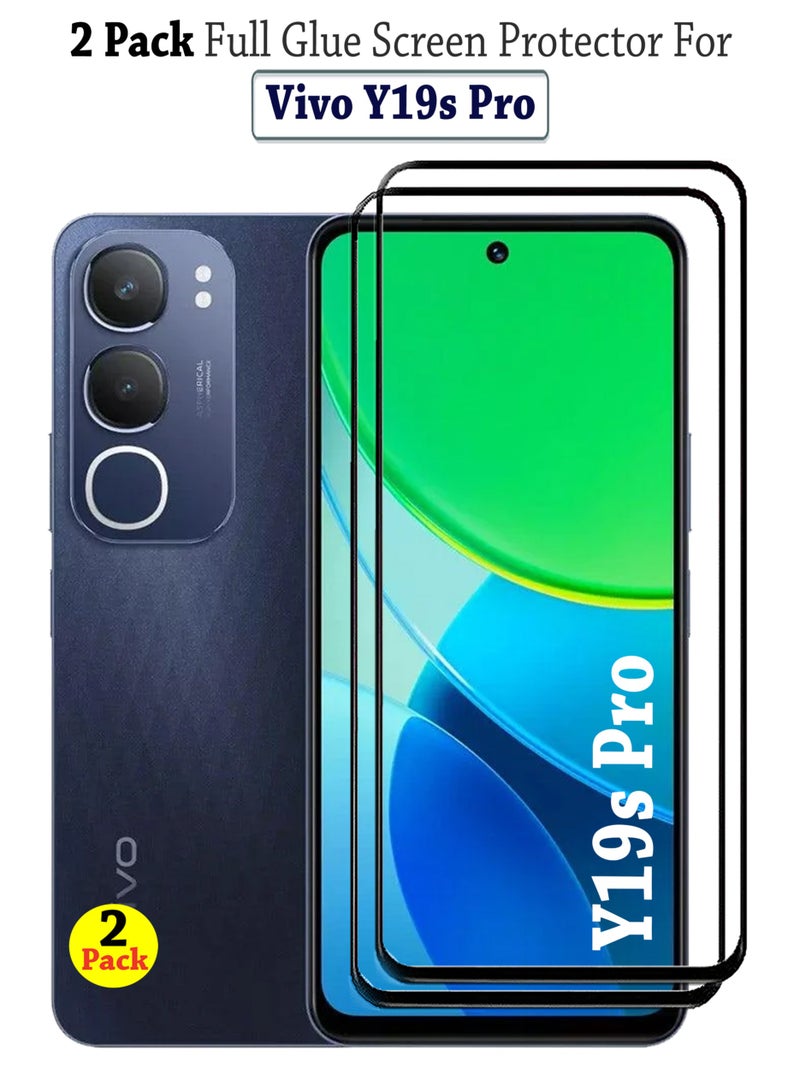 2 Pack Vivo Y19s Pro Screen Protector | Tempered Glass Compatible with Vivo Y19s Pro| Screen Protector Full HD Quality Tempered Glass Anti-Scratch Edge to Edge Coverage with Easy Installation Kit - Black - Image 1