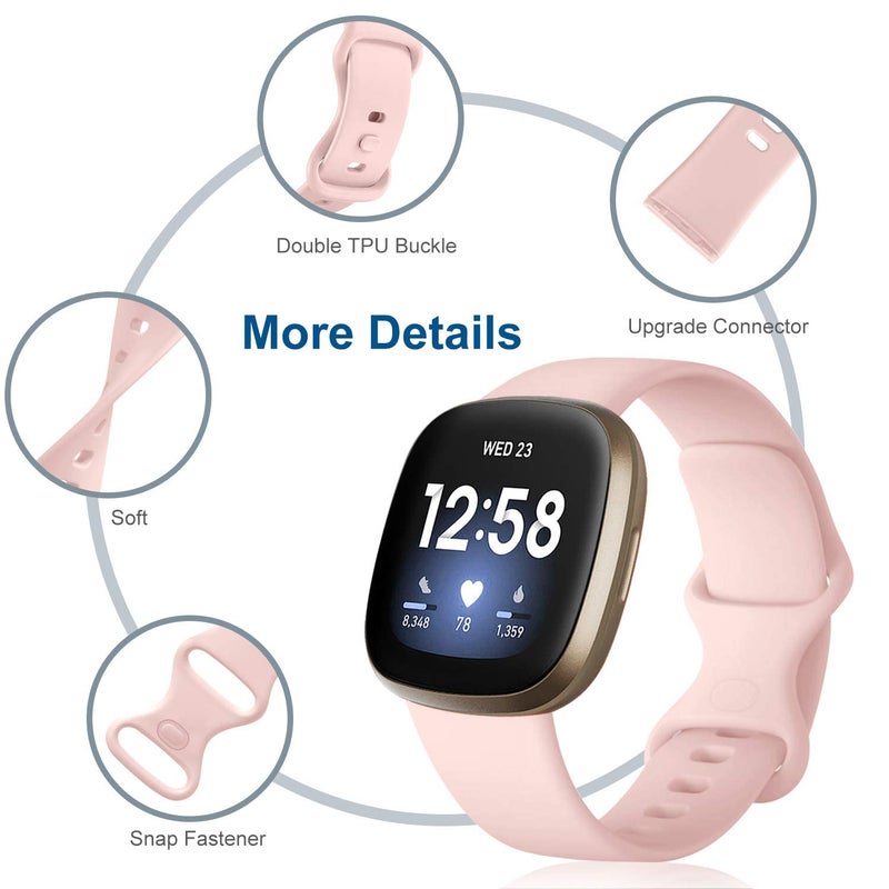 Dirrelo 4 Pack Bands Compatible with Fitbit Versa 3 /Sense, Soft TPU Sport Strap Replacement Versa3 Smartwatch Wristband for Women Men Colorfull Accessories, Large, Gray Lavender White Sandpink - Image 2