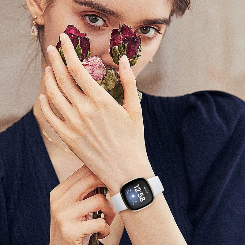 Dirrelo 4 Pack Bands Compatible with Fitbit Versa 3 /Sense, Soft TPU Sport Strap Replacement Versa3 Smartwatch Wristband for Women Men Colorfull Accessories, Large, Gray Lavender White Sandpink - Image 5