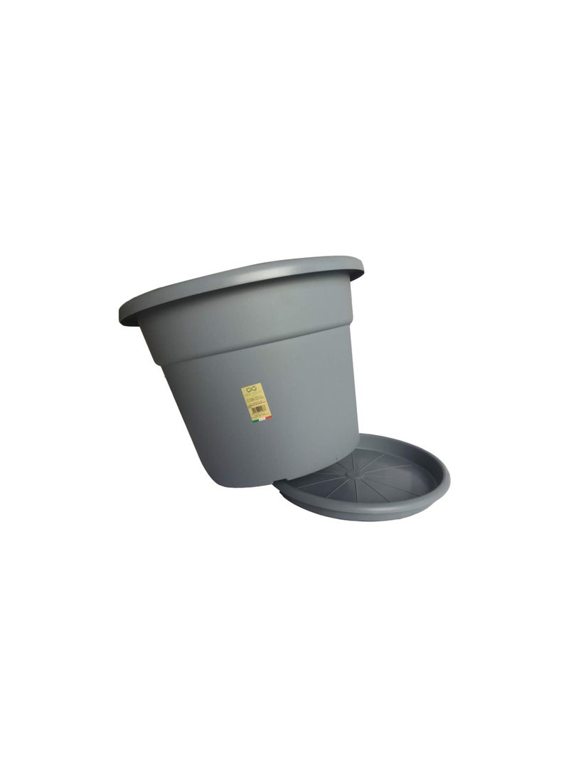 أيدل وعاء زهور دائري كبير مع صحن بالتعرض 50 سم – وعاء زينة داخلي خارجي للبلكونة، السطح، الحديقة والمنزل – حاوية نباتات بلاستيكية متينة NOVA - مصنوعة في إيطاليا - بواسطة إيديل - Image 4