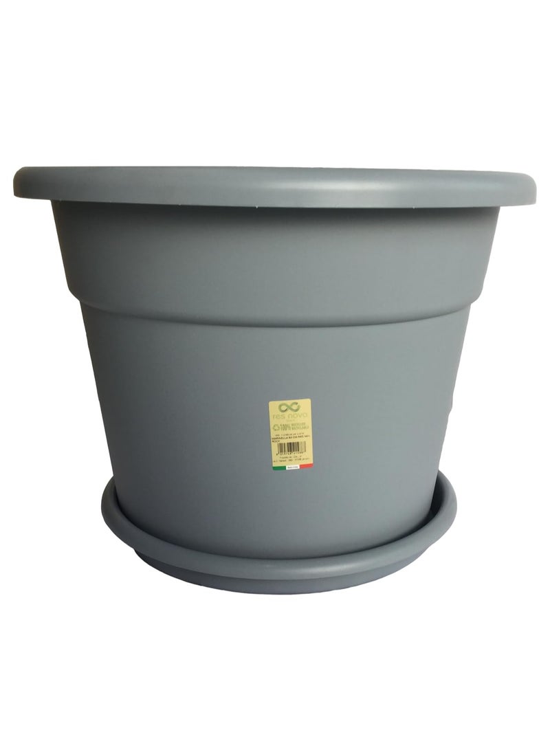 أيدل وعاء زهور دائري كبير مع صحن بالتعرض 50 سم – وعاء زينة داخلي خارجي للبلكونة، السطح، الحديقة والمنزل – حاوية نباتات بلاستيكية متينة NOVA - مصنوعة في إيطاليا - بواسطة إيديل - Image 1