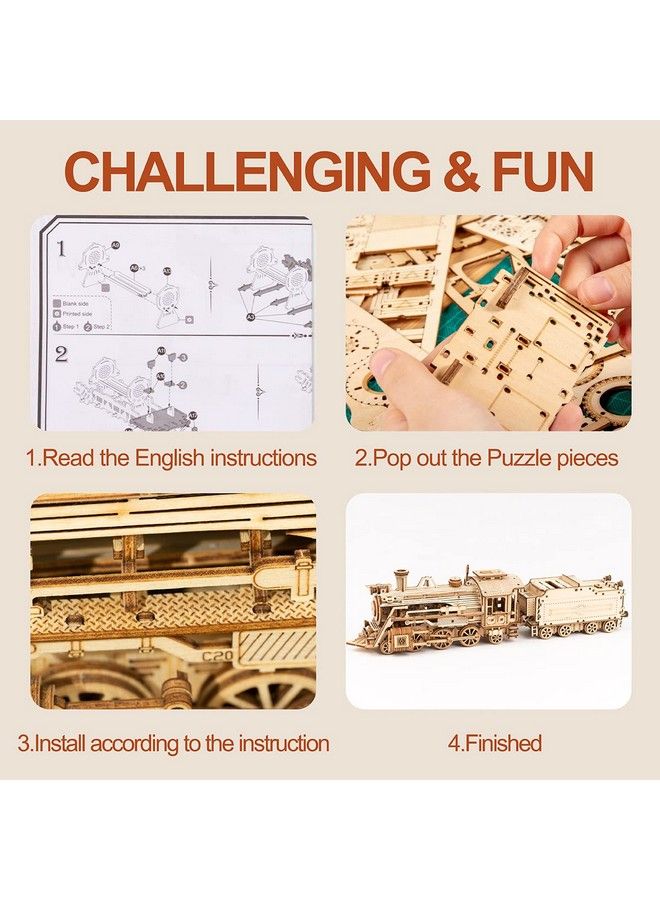 RoWood Model Cars To Build For Adults 3D Wooden Puzzle For Teens Scale Mechanical Model Train Building Kits Prime Steam Express - Image 5