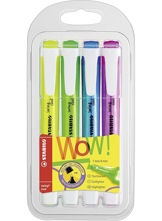 STABILO Highlighter Pen Swing Cool Wallet Of 4 Assorted Colours  - Image 1