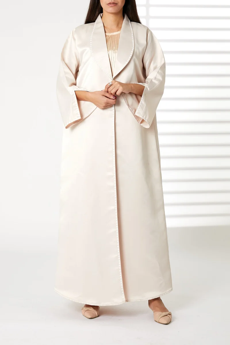 Moistreet Satin Snap-Button Embellished Abaya