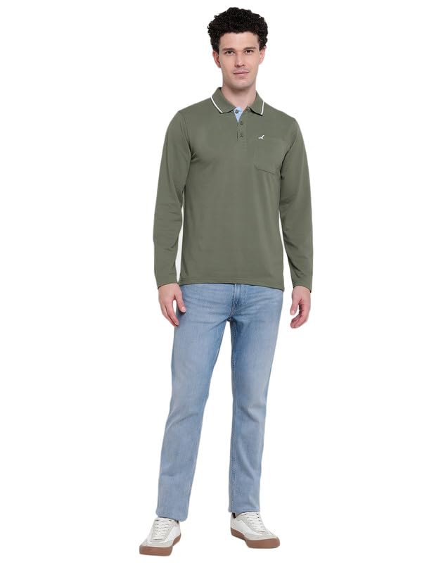 AMERICAN CREW Full Sleeves Polo Collar T-Shirt with Pocket for Men (AC889-XXL_Light Olive) - Image 2