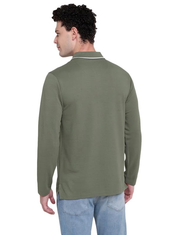 AMERICAN CREW Full Sleeves Polo Collar T-Shirt with Pocket for Men (AC889-XXL_Light Olive) - Image 3