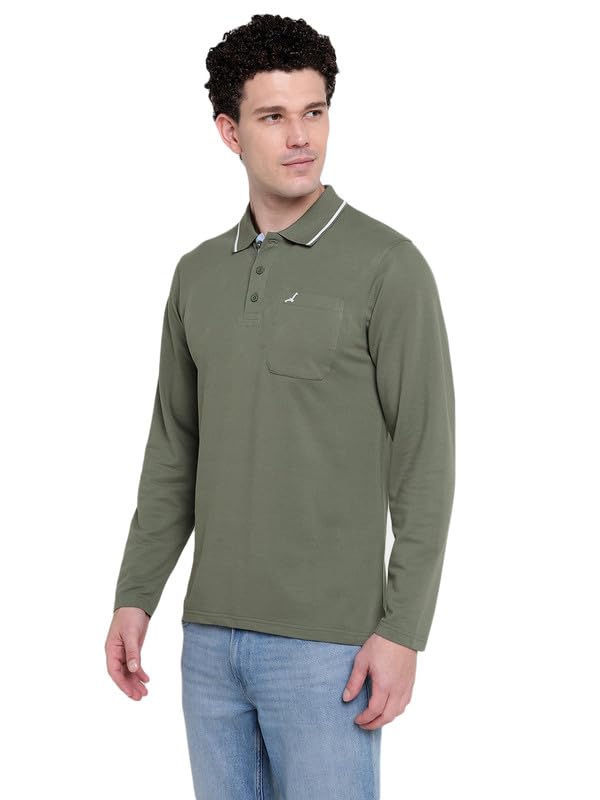 AMERICAN CREW Full Sleeves Polo Collar T-Shirt with Pocket for Men (AC889-XXL_Light Olive) - Image 5