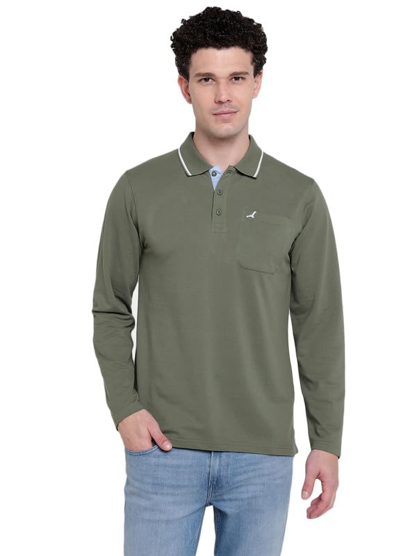 AMERICAN CREW Full Sleeves Polo Collar T-Shirt with Pocket for Men (AC889-XXL_Light Olive) - Image 1
