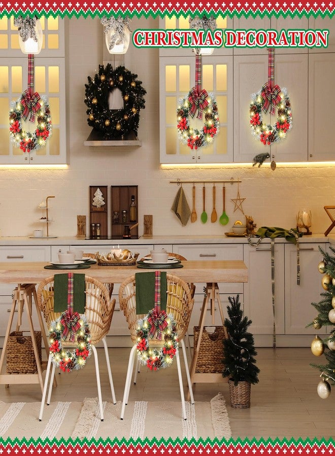 Yuxung 6 Pcs Mini Christmas Cabinet Wreath with Lights Prelit 8" Artificial Small Pinecone Front Door Wreath with Bow Xmas Hanging Garland for Kitchen Window Stairs Railing (Red Black Checkered) - Image 4