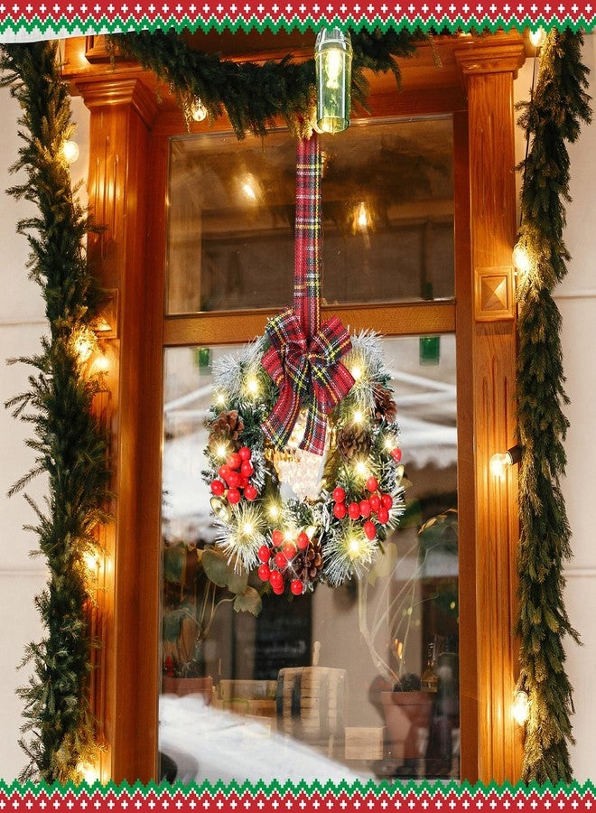 Yuxung 6 Pcs Mini Christmas Cabinet Wreath with Lights Prelit 8" Artificial Small Pinecone Front Door Wreath with Bow Xmas Hanging Garland for Kitchen Window Stairs Railing (Red Black Checkered) - Image 5