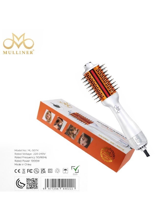 MULLINER فرشاة مجفف الشعر بالأشعة تحت الحمراء مولينر ML-5074 | 1000 واط مصفف هواء ساخن | مكثف وفرشاة فرد الشعر | 220-240 فولت | جفف وصمم في خطوة واحدة - Image 2