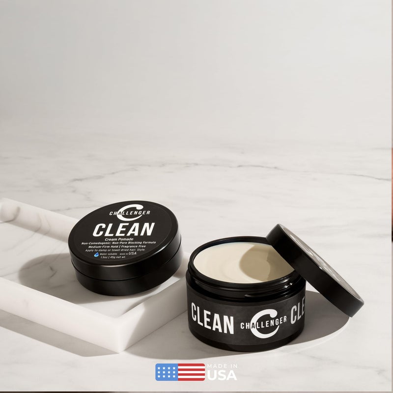 Challenger Fragrance Free Cream Pomade Combo | Non-Comedogenic Styling Product | Unscented Hair Gel | Medium Firm Hold & Clean Ingredients | For All Hair Types | 3oz and 1.5oz Jars - Image 5