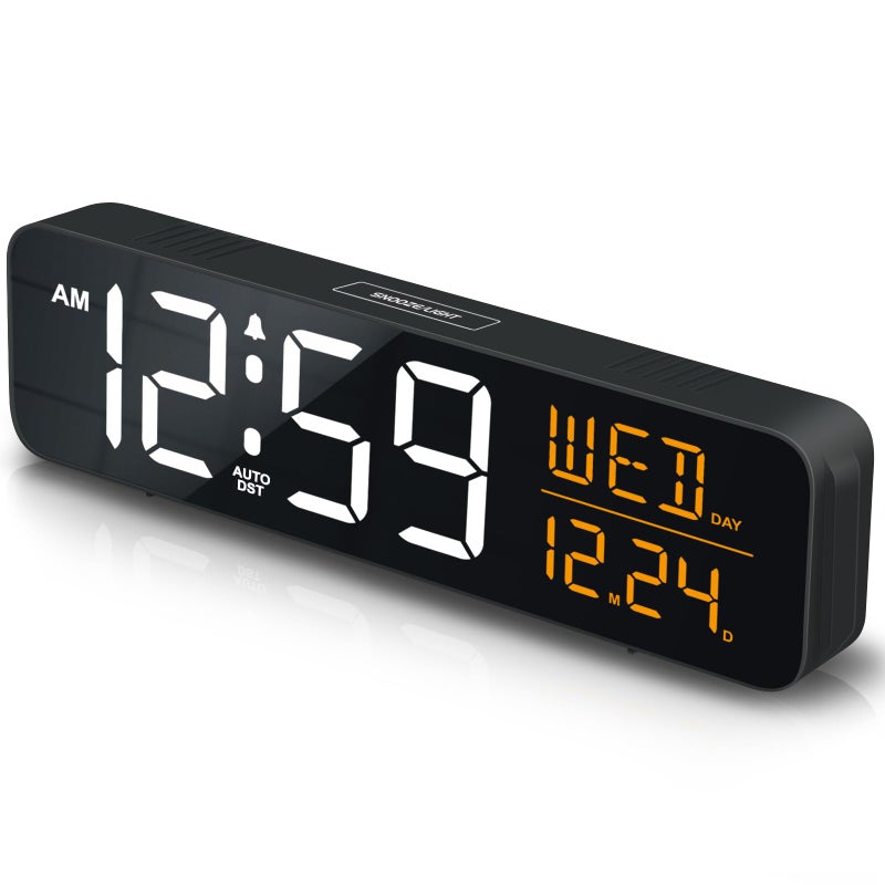 Peakeep Large Display Digital Alarm Clock for Bedrooms, Date Day of Week Desk Table Clocks for Living Room Office, Dimmable 5 Dimmers Plug in Electric Clock, Auto DST - Image 1