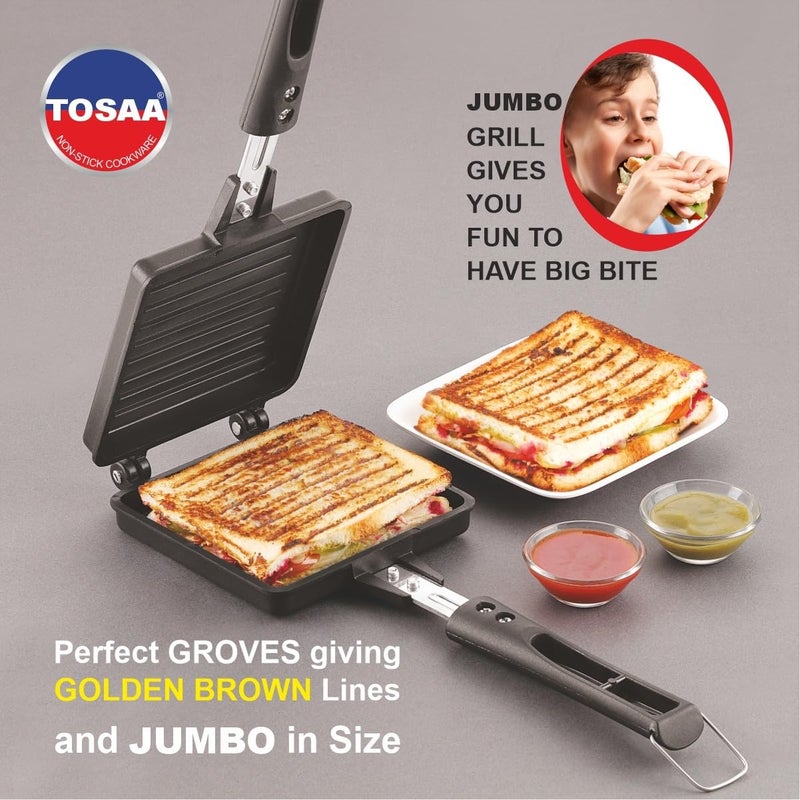 Tosaa Non Stick Super Heavy Thickness Gas Toaster JumboBig Breads Non Electric Sandwich Maker Cool Touch Handles Gas Stove Compatible - Image 3