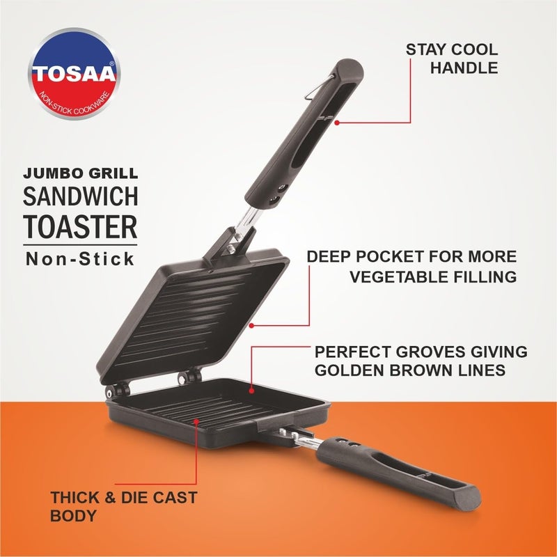 Tosaa Non Stick Super Heavy Thickness Gas Toaster JumboBig Breads Non Electric Sandwich Maker Cool Touch Handles Gas Stove Compatible - Image 2