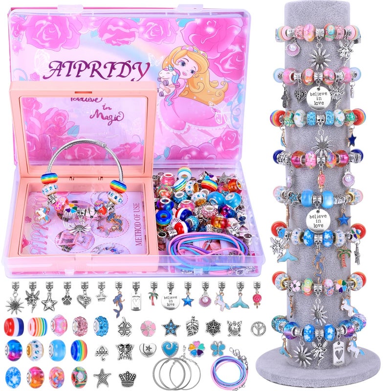 AIPRIDY Charm Bracelet Making KitUnicorn Mermaid Crafts Gifts Set Can Inspires Imagination and CreativityJewelry Making Kit Perfect Gifts for Girls 512 Years Old 72 Pieces Rose - Image 2