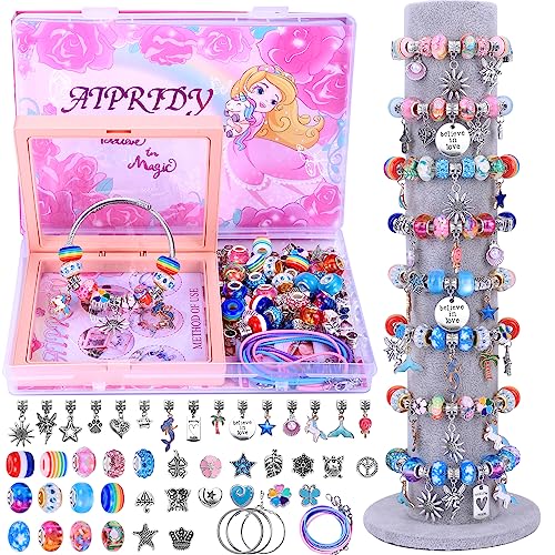AIPRIDY Charm Bracelet Making KitUnicorn Mermaid Crafts Gifts Set Can Inspires Imagination and CreativityJewelry Making Kit Perfect Gifts for Girls 512 Years Old 72 Pieces Rose - Image 1