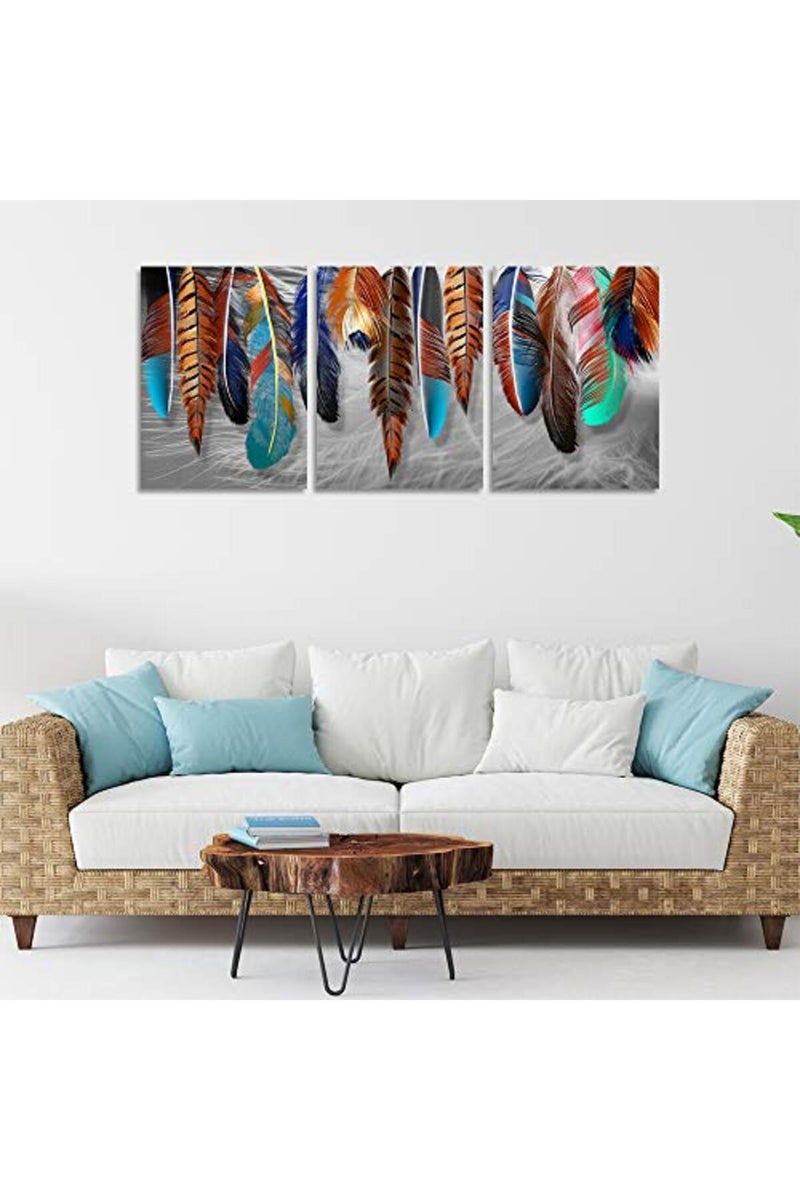 Yetaryy 3 Panels Canvas Wall Art Modern Wall Decor Landscape Color Feather Cool Painting Picture Print Poster Artwork Wall Decoration Home Decor for Living Room Dining Room Bedroom - 60" Wx28 H - Image 5