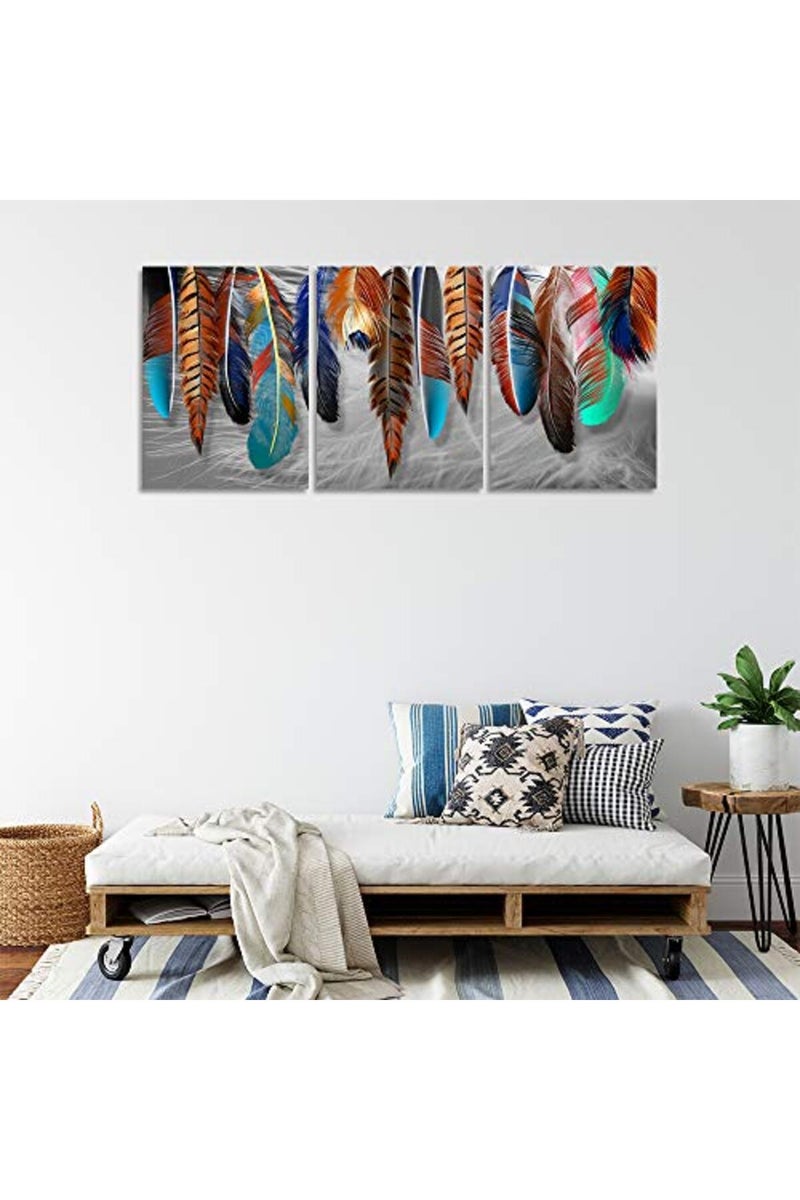 Yetaryy 3 Panels Canvas Wall Art Modern Wall Decor Landscape Color Feather Cool Painting Picture Print Poster Artwork Wall Decoration Home Decor for Living Room Dining Room Bedroom - 60" Wx28 H - Image 2
