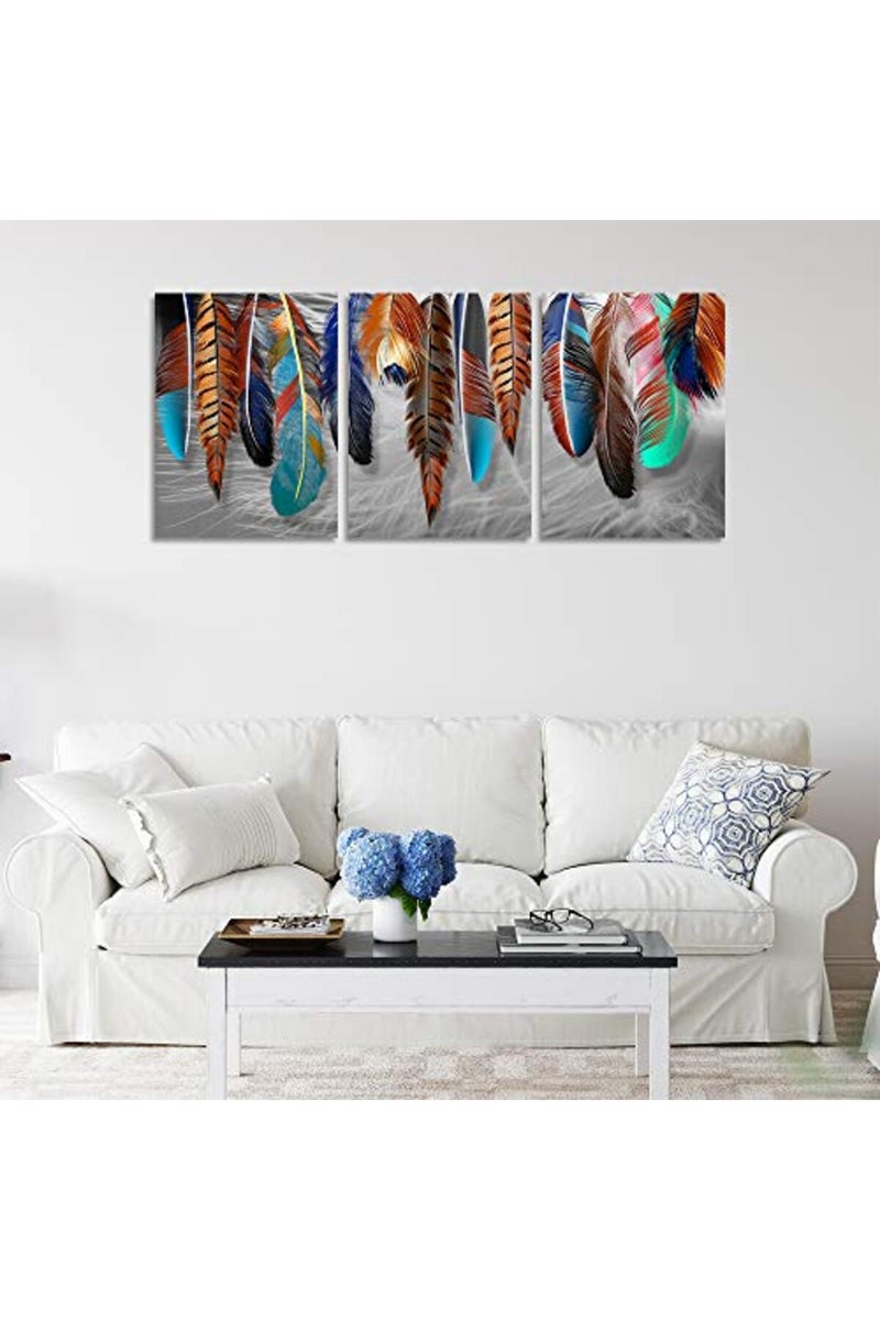 Yetaryy 3 Panels Canvas Wall Art Modern Wall Decor Landscape Color Feather Cool Painting Picture Print Poster Artwork Wall Decoration Home Decor for Living Room Dining Room Bedroom - 60" Wx28 H - Image 3