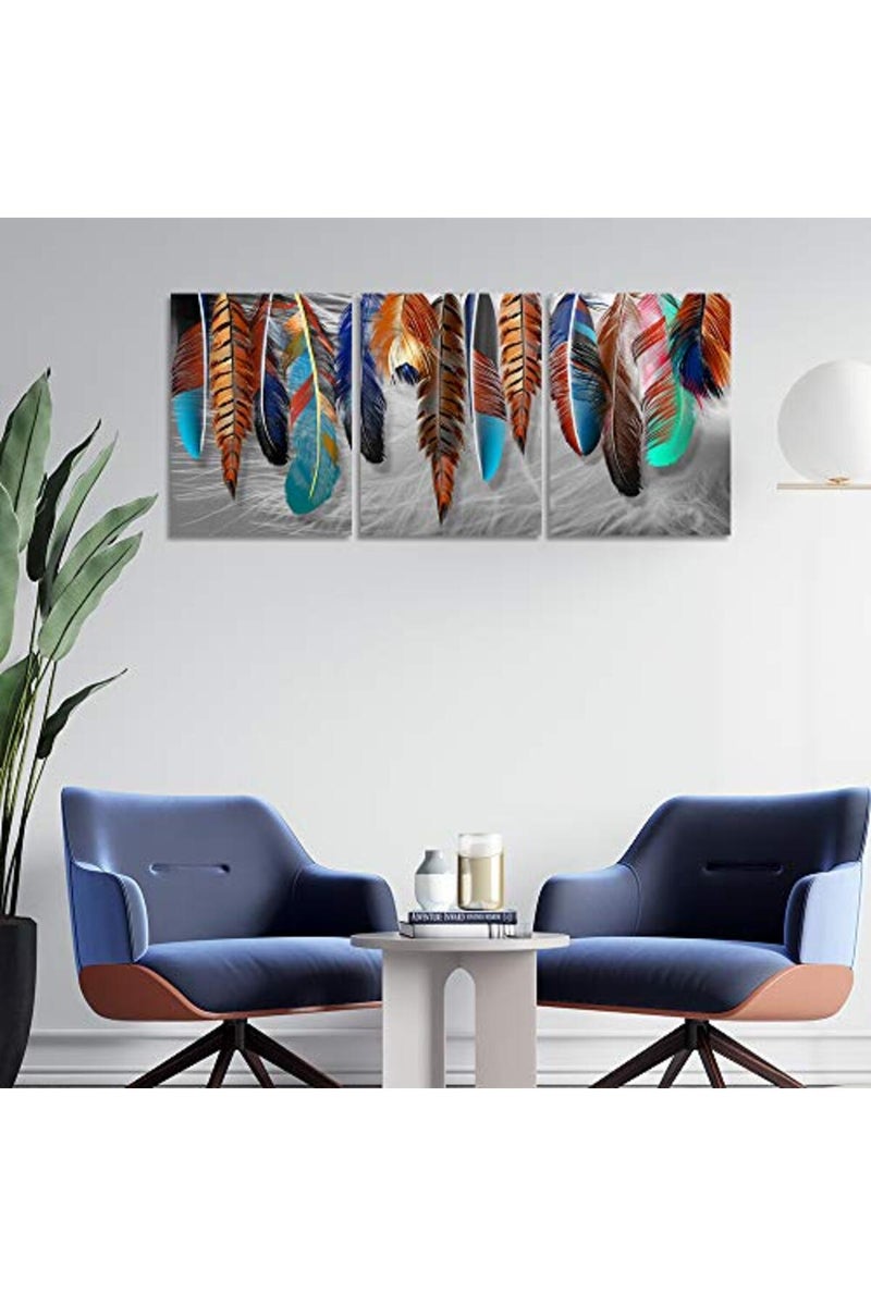 Yetaryy 3 Panels Canvas Wall Art Modern Wall Decor Landscape Color Feather Cool Painting Picture Print Poster Artwork Wall Decoration Home Decor for Living Room Dining Room Bedroom - 60" Wx28 H - Image 4