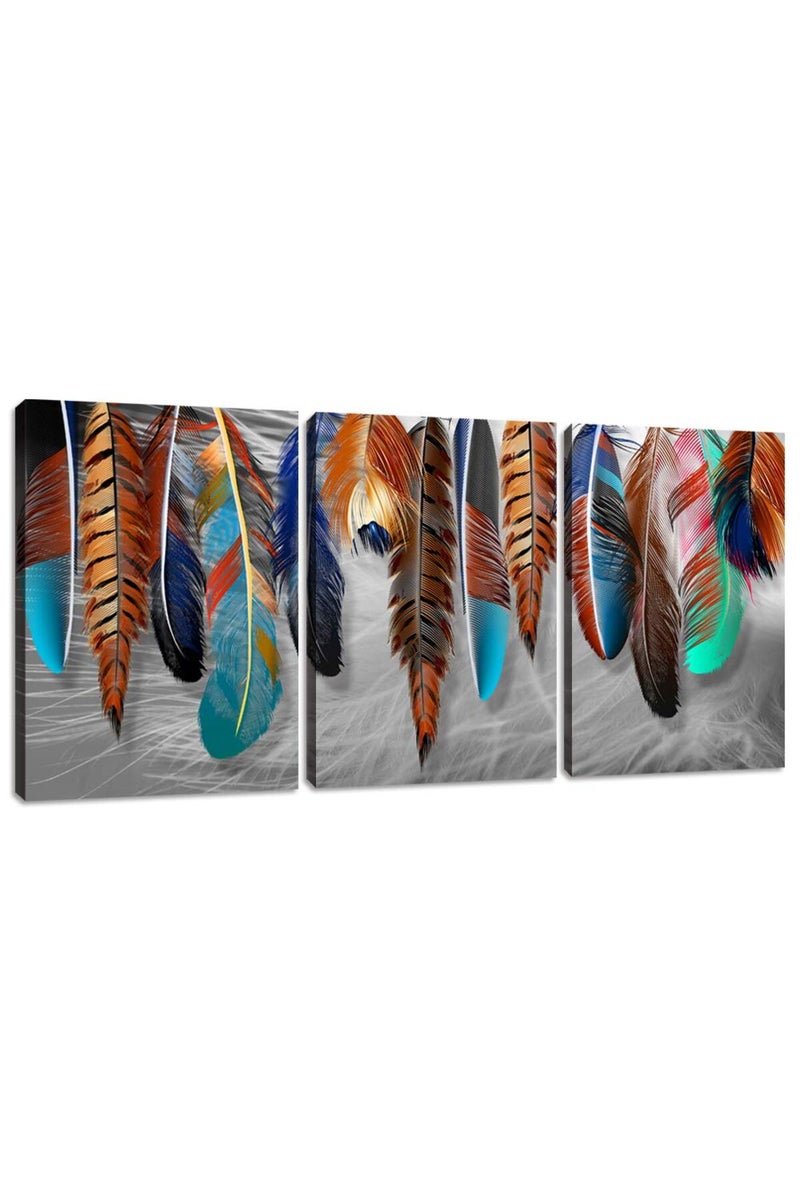 Yetaryy 3 Panels Canvas Wall Art Modern Wall Decor Landscape Color Feather Cool Painting Picture Print Poster Artwork Wall Decoration Home Decor for Living Room Dining Room Bedroom - 60" Wx28 H - Image 1