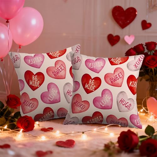 Sivirary Valentines Pillow Covers 18x18 Inch Set of 2 Pink Red Heart Valentine's Day Holiday Decorative Throw Pillowcases Anniversary Outdoor Farmhouse Cushion Cases Decor for Sofa Couch Bed - Image 2