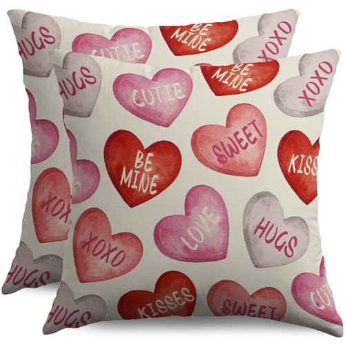 Sivirary Valentines Pillow Covers 18x18 Inch Set of 2 Pink Red Heart Valentine's Day Holiday Decorative Throw Pillowcases Anniversary Outdoor Farmhouse Cushion Cases Decor for Sofa Couch Bed - Image 1