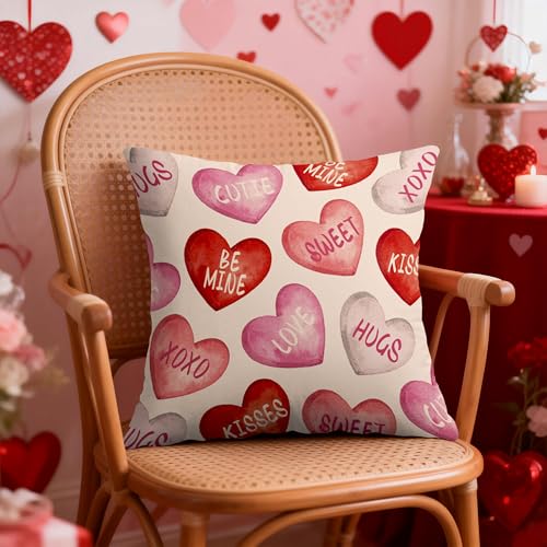 Sivirary Valentines Pillow Covers 18x18 Inch Set of 2 Pink Red Heart Valentine's Day Holiday Decorative Throw Pillowcases Anniversary Outdoor Farmhouse Cushion Cases Decor for Sofa Couch Bed - Image 3