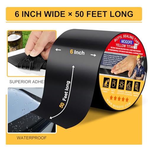 MOGOFE RV Roof Sealant Tape Black, 6 Inch x 50 Feet RV Repair Roof Sealer Seal Tape UV-Resistant Waterproof Sealant Tape for RV Repair, Camper, Trailer, Boat Sealing, Leaking Roof, Window - Image 2
