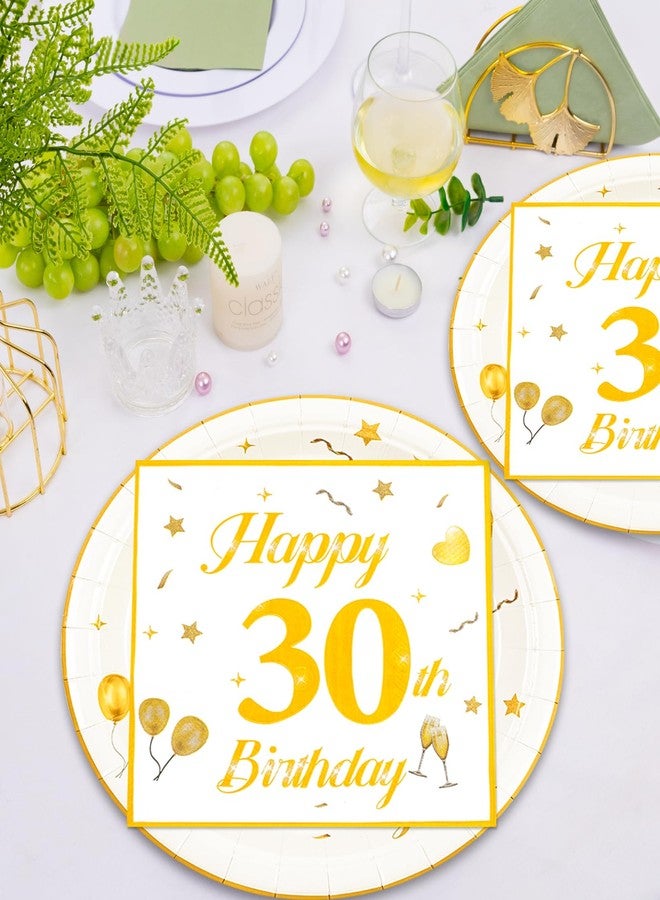 EVYIENEN 50PCS 30th Happy Birthday Plates and Napkins,7 Inch Premium Wihte and Gold Birthday Dessert Cake Plates Party and Cocktail Napkin for Men and Women Table Anniversary Decoration - Image 4