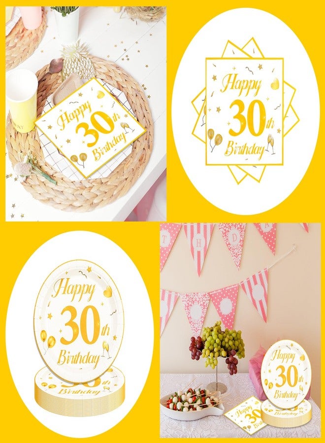 EVYIENEN 50PCS 30th Happy Birthday Plates and Napkins,7 Inch Premium Wihte and Gold Birthday Dessert Cake Plates Party and Cocktail Napkin for Men and Women Table Anniversary Decoration - Image 5