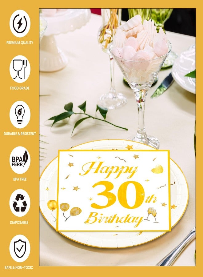EVYIENEN 50PCS 30th Happy Birthday Plates and Napkins,7 Inch Premium Wihte and Gold Birthday Dessert Cake Plates Party and Cocktail Napkin for Men and Women Table Anniversary Decoration - Image 3