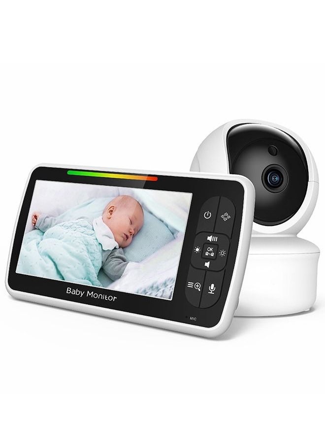 Baby Monitor - Baby Monitor with Camera and Audio, 5''Display with 3000mah Battery, Pan-Tilt-Zoom Video, Night Vision, 2-Way Talk, Temperature, Lullabies Playing and 960ft Range, Ideal for Gift - Image 1