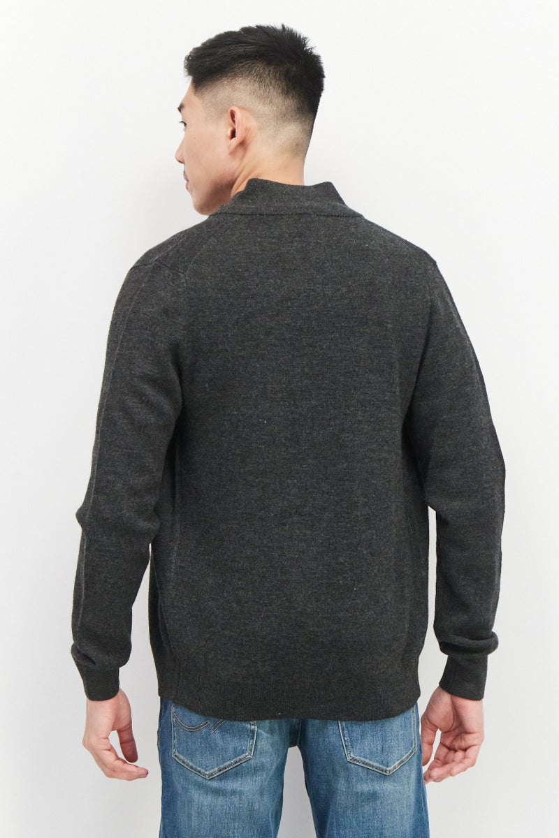 Celio Men High Neck Long Sleeve Knitted Cardigans, Dark Grey  - Image 4